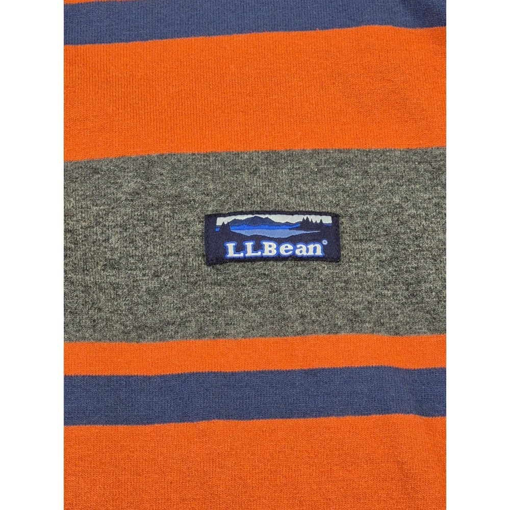 Vintage LL Bean Shirt Mens Medium Orange Gray Rugby Striped Polo Cotton 90s - Picture 4 of 8